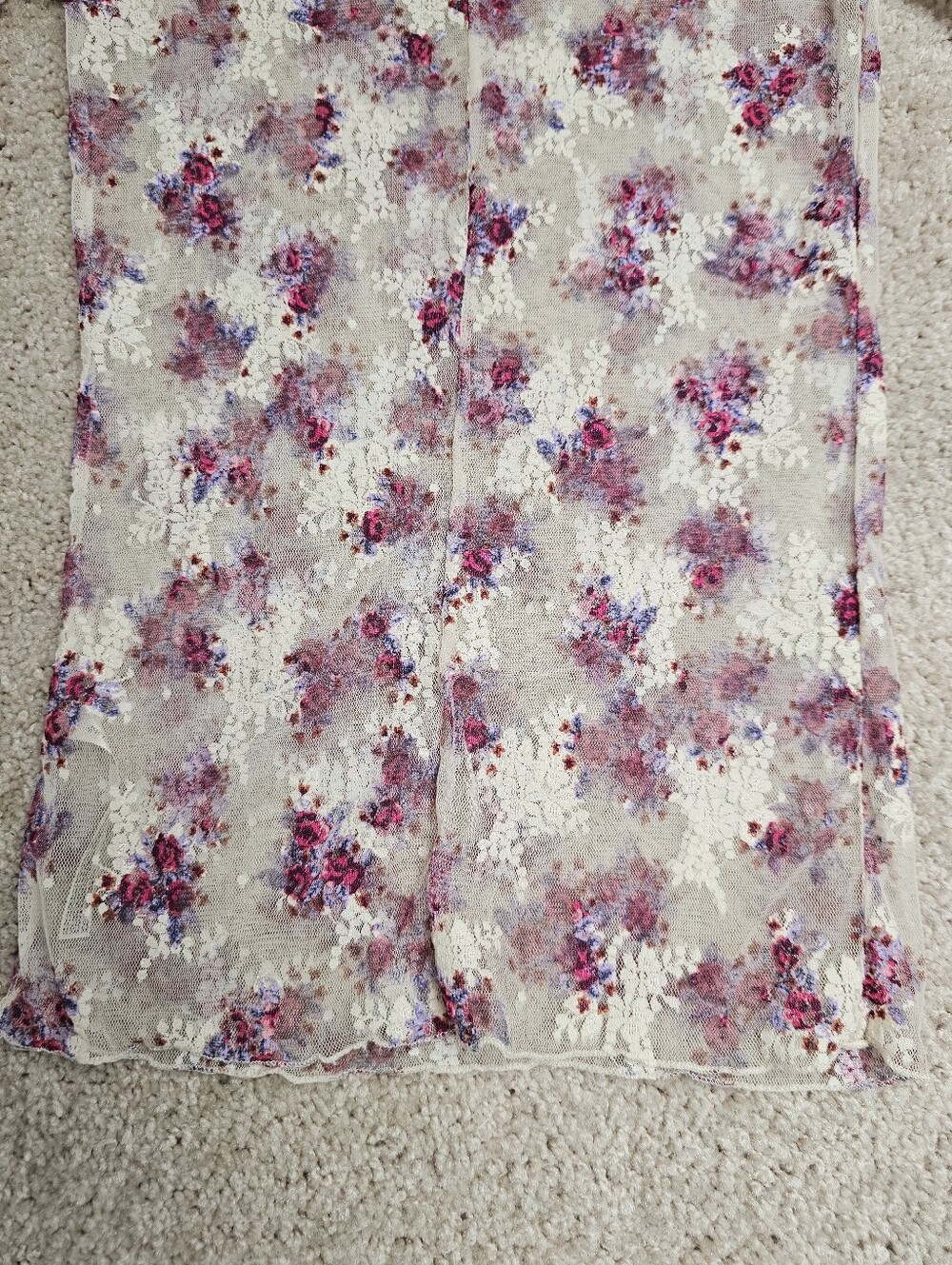 Free People Lady Lux Layering Top Floral Mesh Long Sleeve Mock Neck Ivory Small - Picture 10 of 10